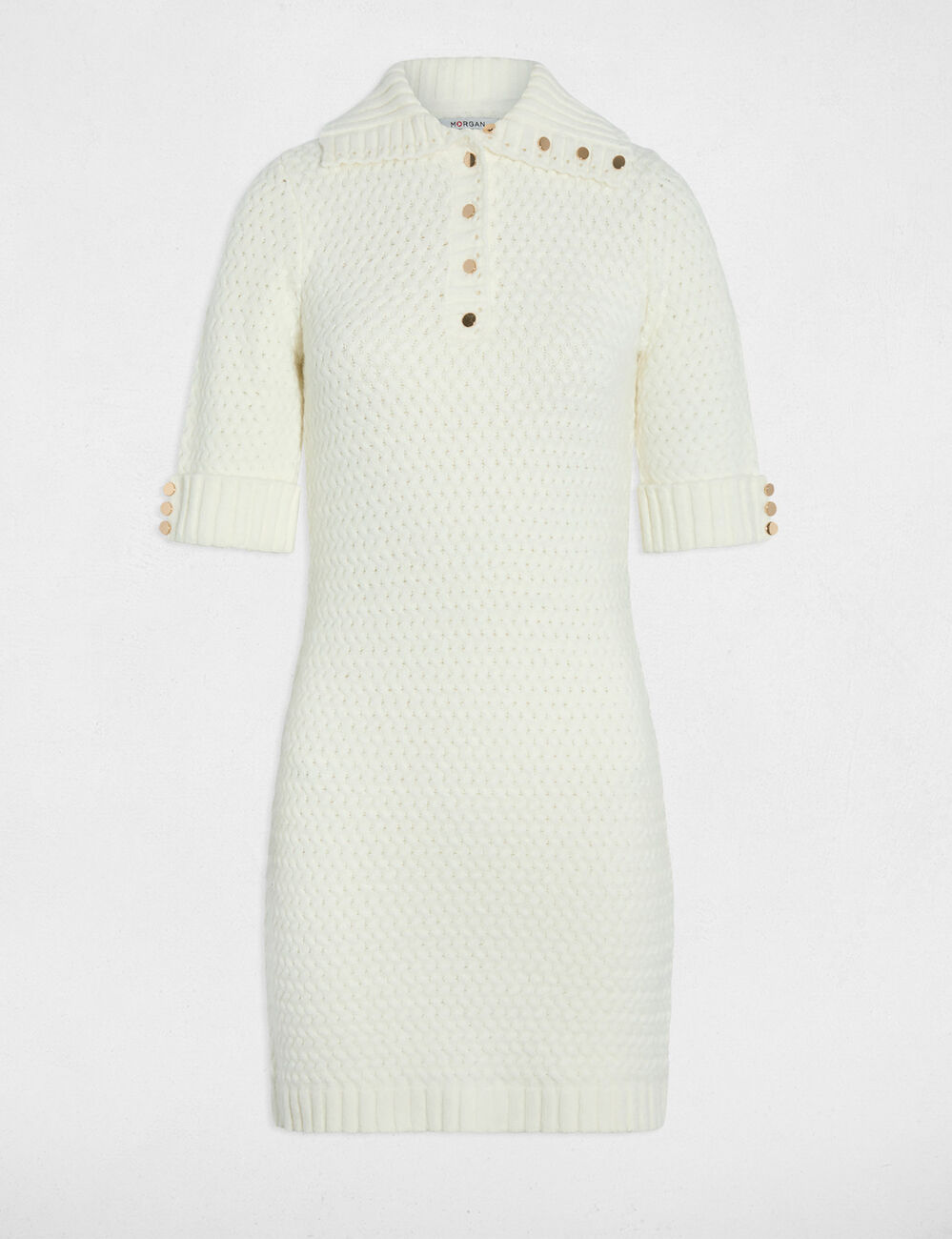 Robe tricot col camionneur blanc femme