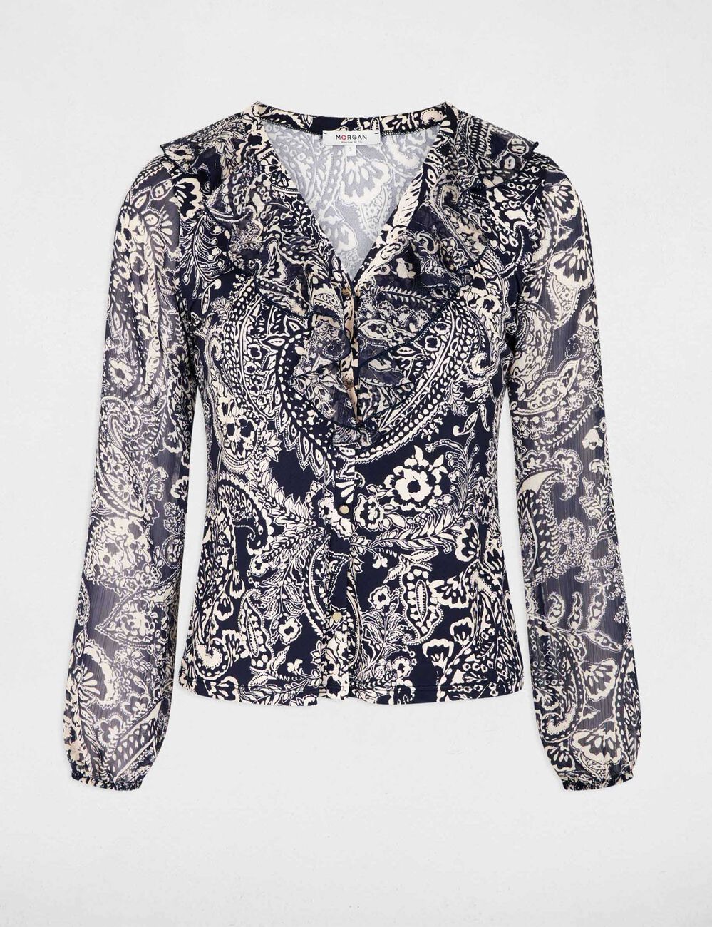 Voile blouse met v-hals helder wit vrouw