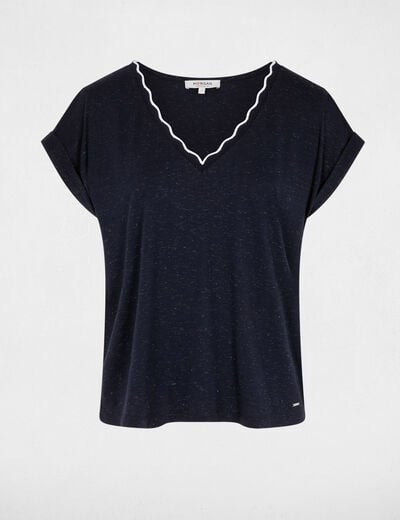 T-shirt col v manches courtes bleu marine femme
