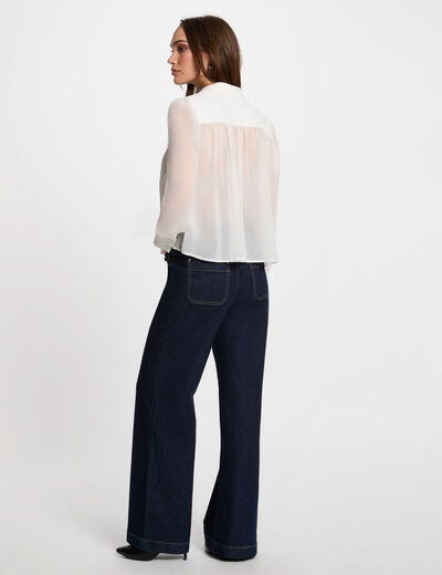 Chemise manches longues plis blanc femme