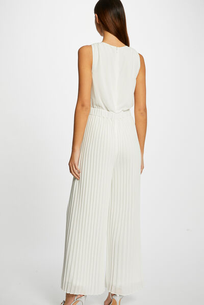 Ruimvallende jumpsuit ecru vrouw