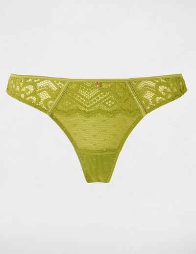 Tanga dentelle taille basse vert femme