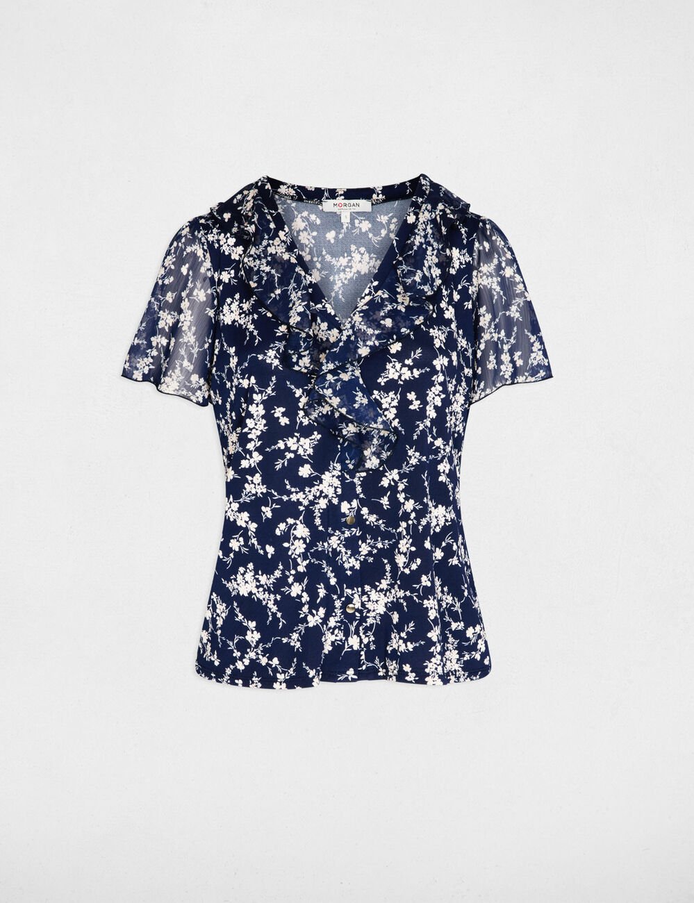 Chemise voile col v bleu marine femme