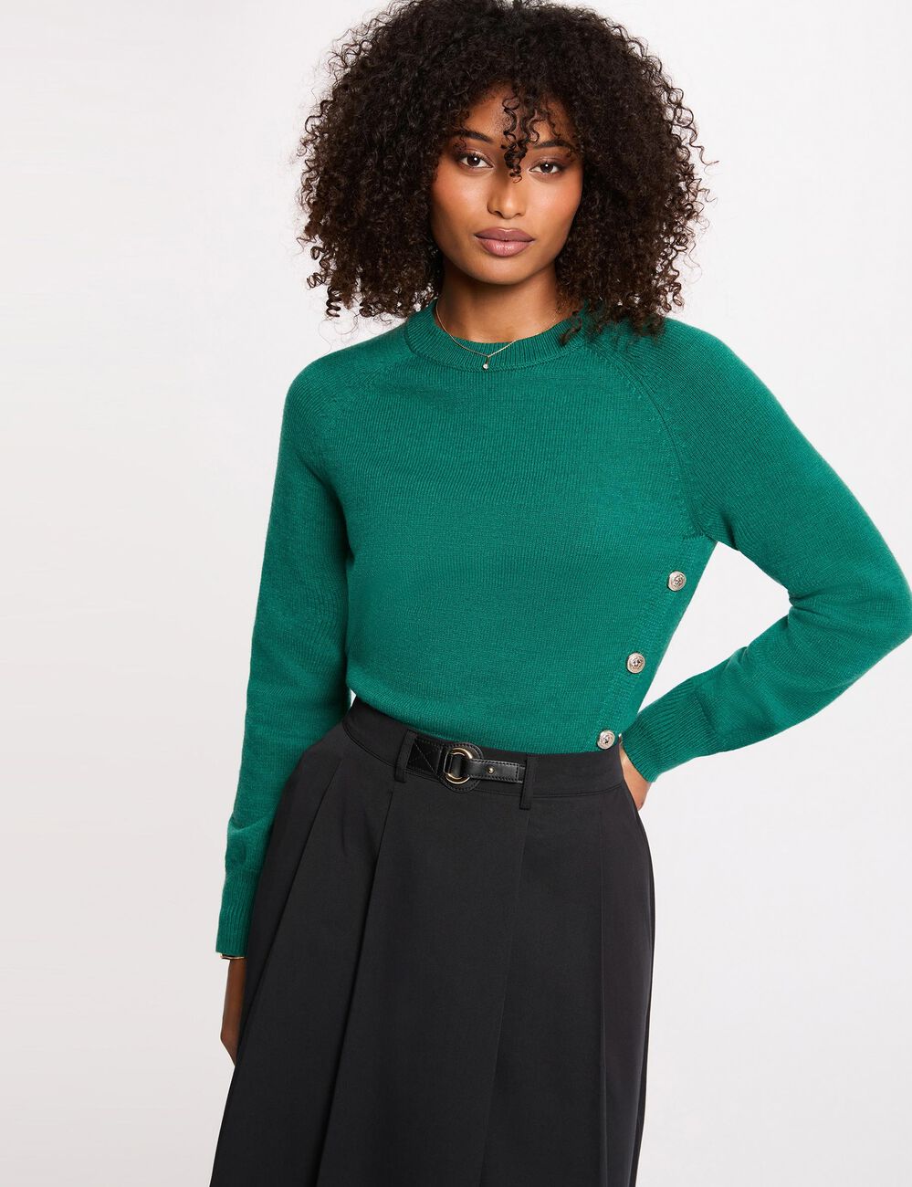 Pull col rond manches longues vert femme
