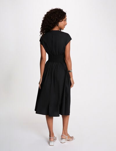 Robe mi-longue col v noir femme