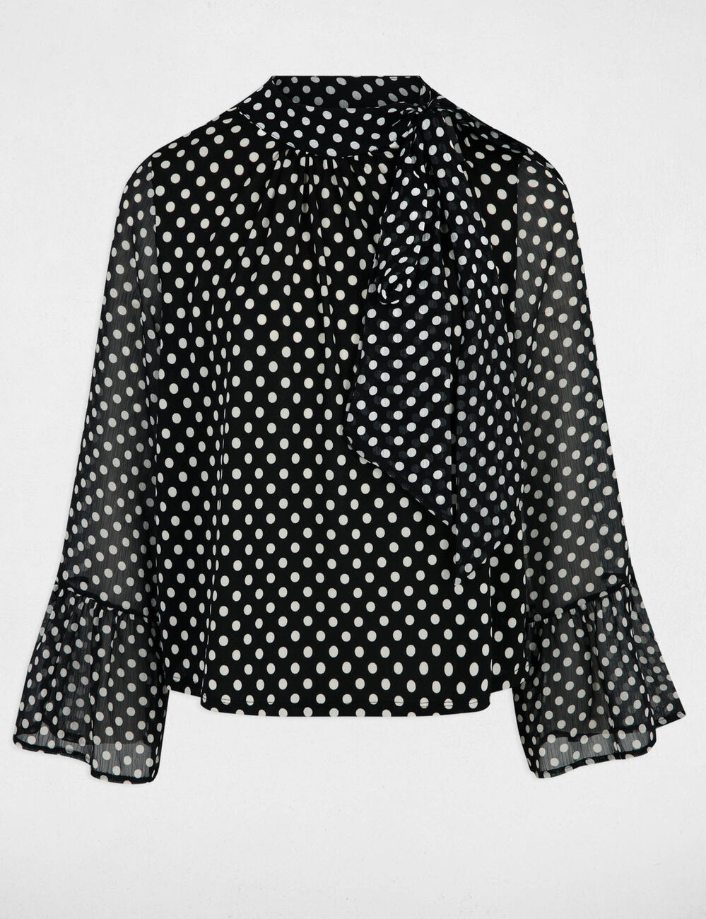 T-shirt voile col lavallière noir femme