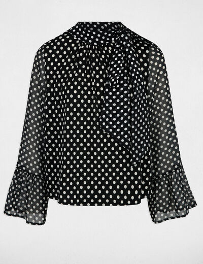 T-shirt voile col lavallière noir femme