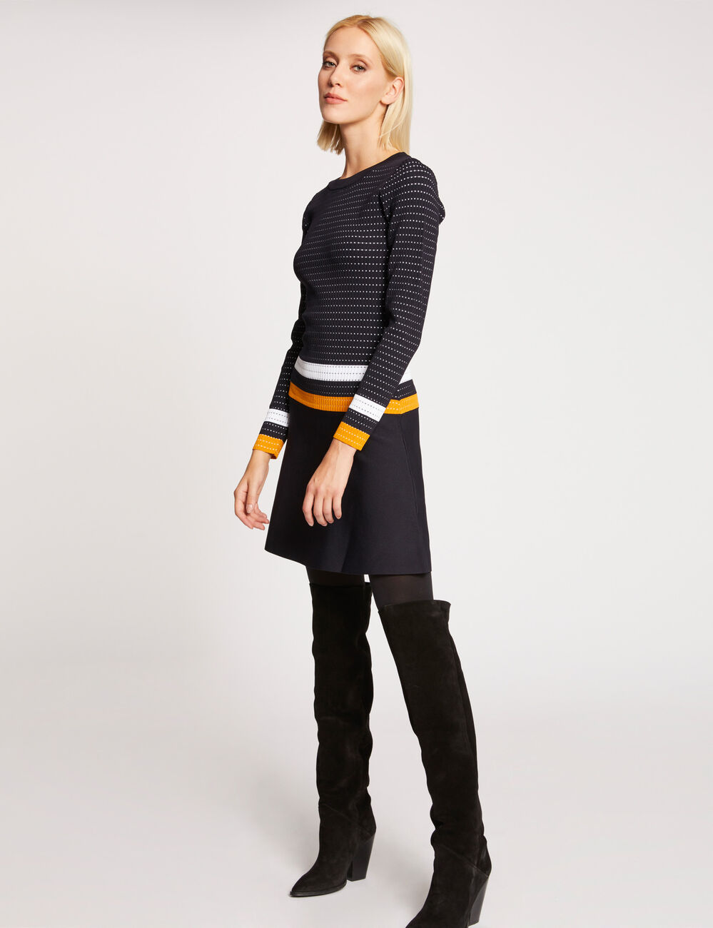 Robe patineuse &agrave; bandes contrastantes marine femme