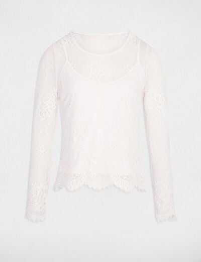 Kant T-shirt met lange mouwen ivoor vrouw