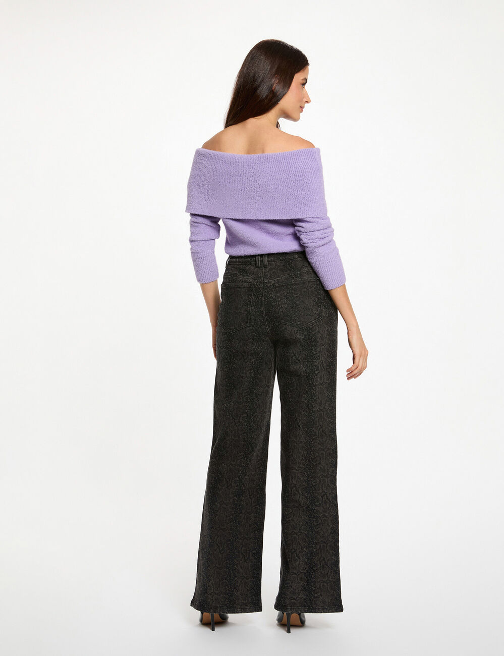 Pull col bardot parme femme