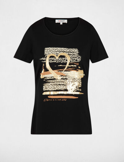 T-shirt inscription et imprimé noir femme