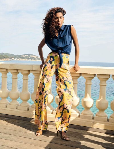 Pantalon large imprimé multicolore femme