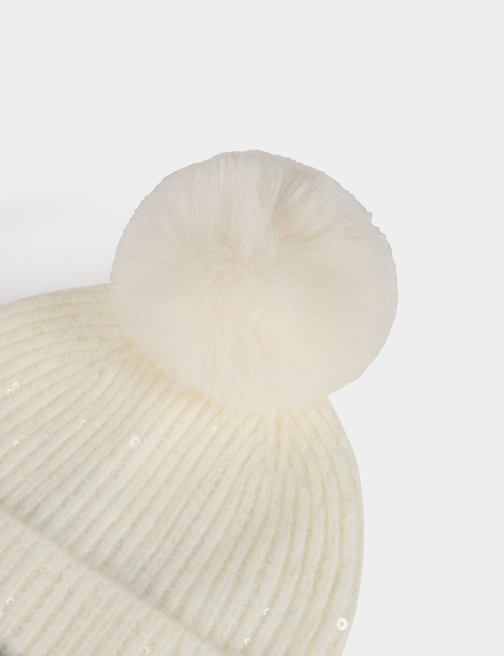 Bonnet à pompon et sequins ivoire femme