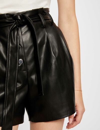 Short paperbag simili cuir noir femme