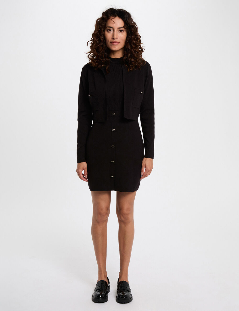 Robe courte effet 2-en-1 noir femme