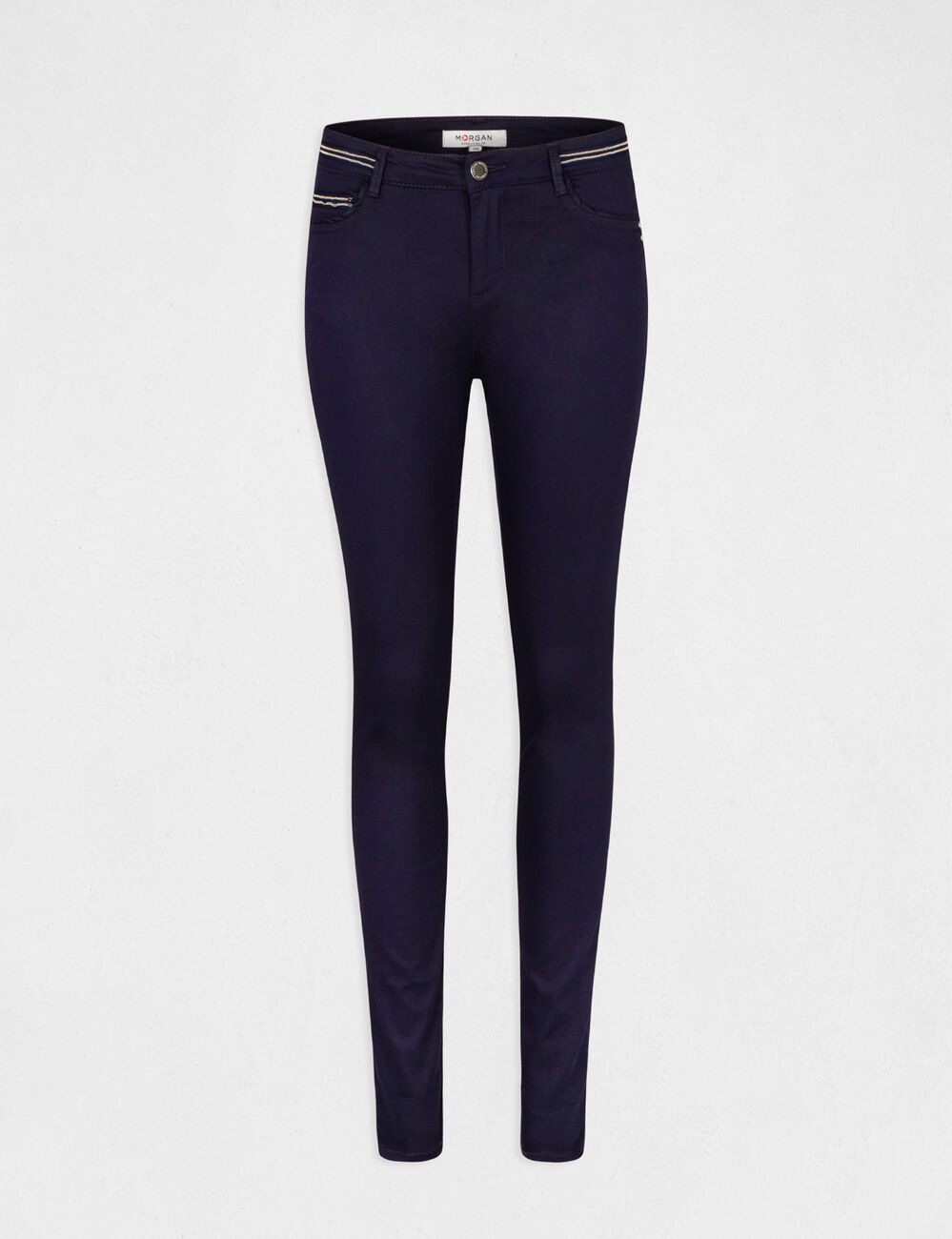 Pantalon slim enduit bleu marine femme