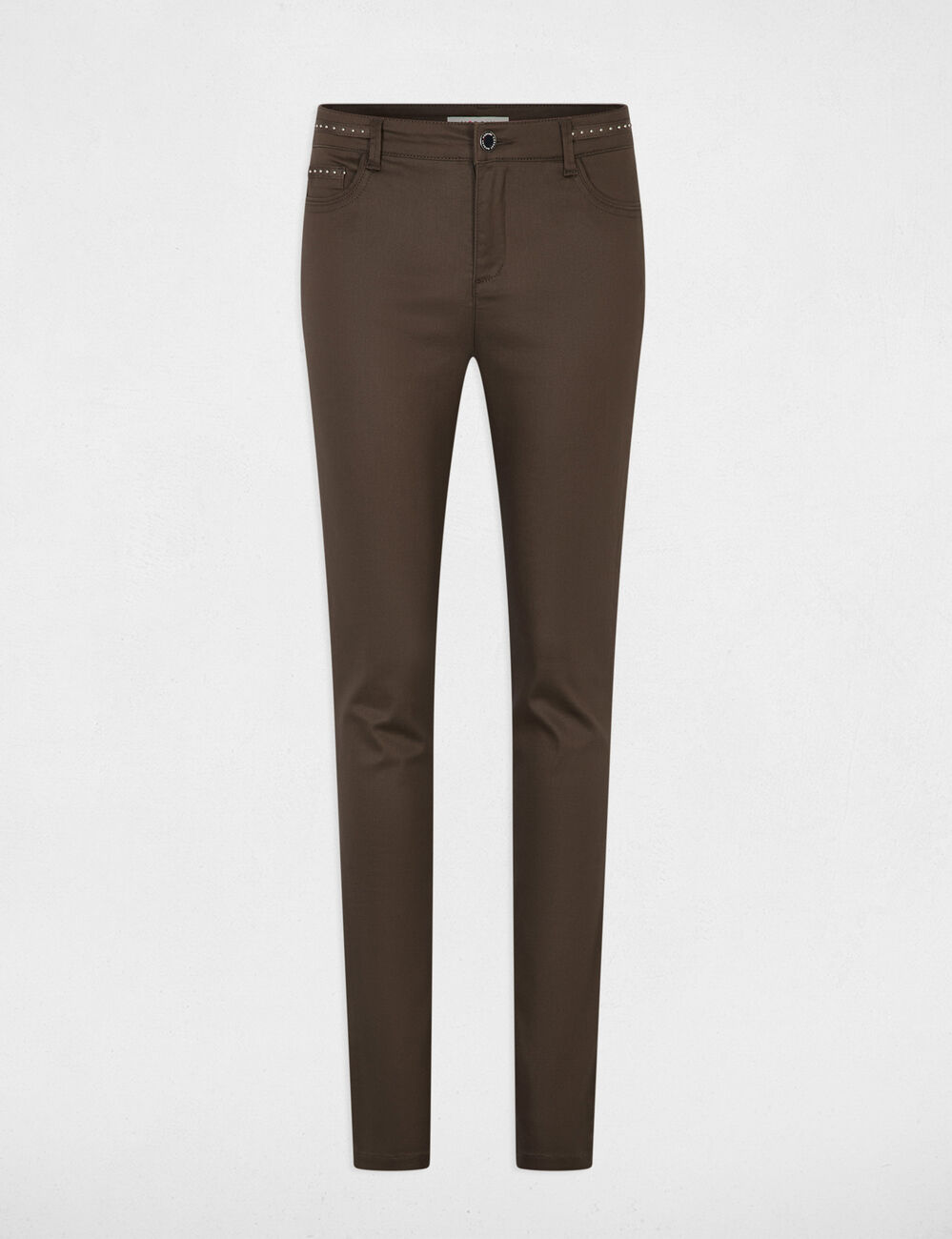 Gecoate slim-fit broek taupe vrouw