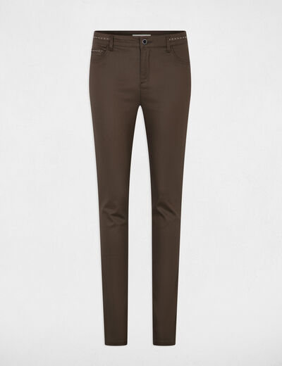 Gecoate slim-fit broek taupe vrouw