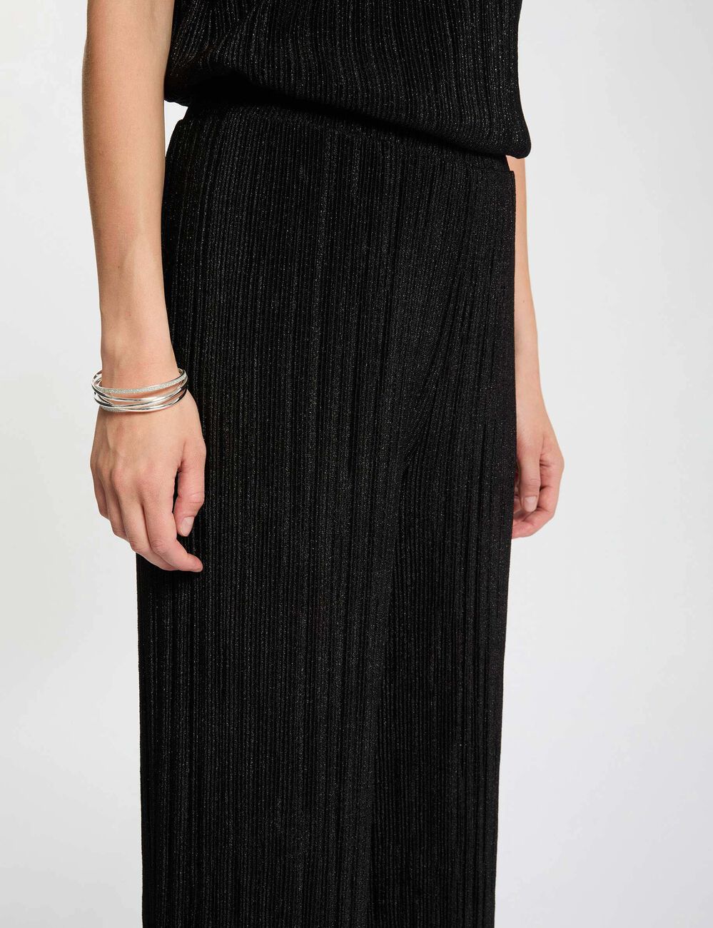 Plissé brede broek zwart vrouw