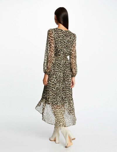 Robe midi portefeuille imprimé léopard multico femme