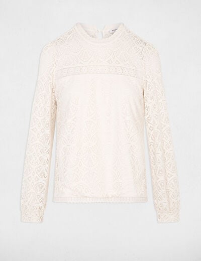 T-shirt kant lange mouwen ivoor vrouw