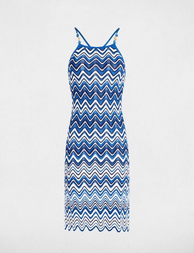 Robe tricot droite avec bijoux bleu electrique femme
