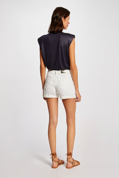 Short ajusté à pont en jean ecru femme