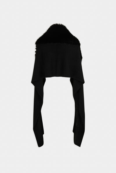 Poncho met details van imitatiebont zwart vrouw