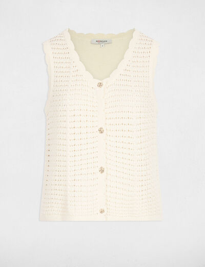 Gilet ajouré sans manches ivoire femme