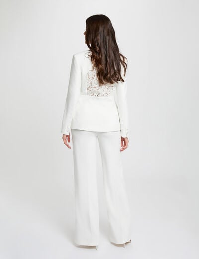 Hoge taille brede broek helder wit vrouw