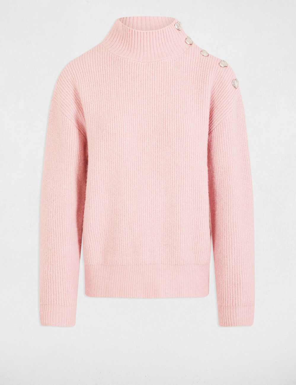 Pull manches longues avec boutons rose clair femme