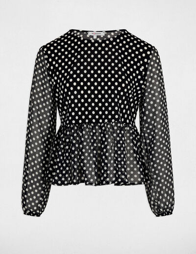 T-shirt met ronde hals van voile zwart vrouw