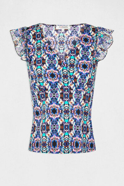 Bedrukt T-shirt met korte mouwen veelkleurig vrouw