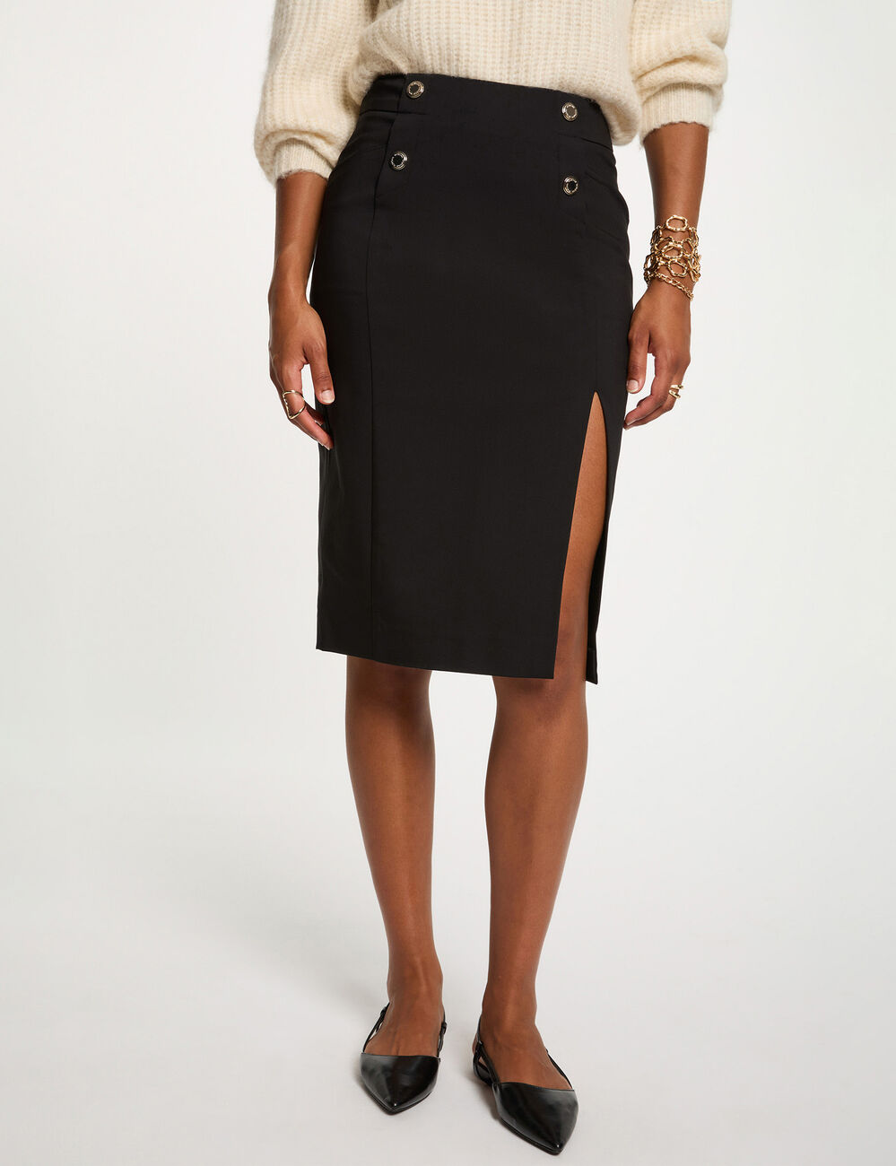 Jupe crayon fendue noir femme