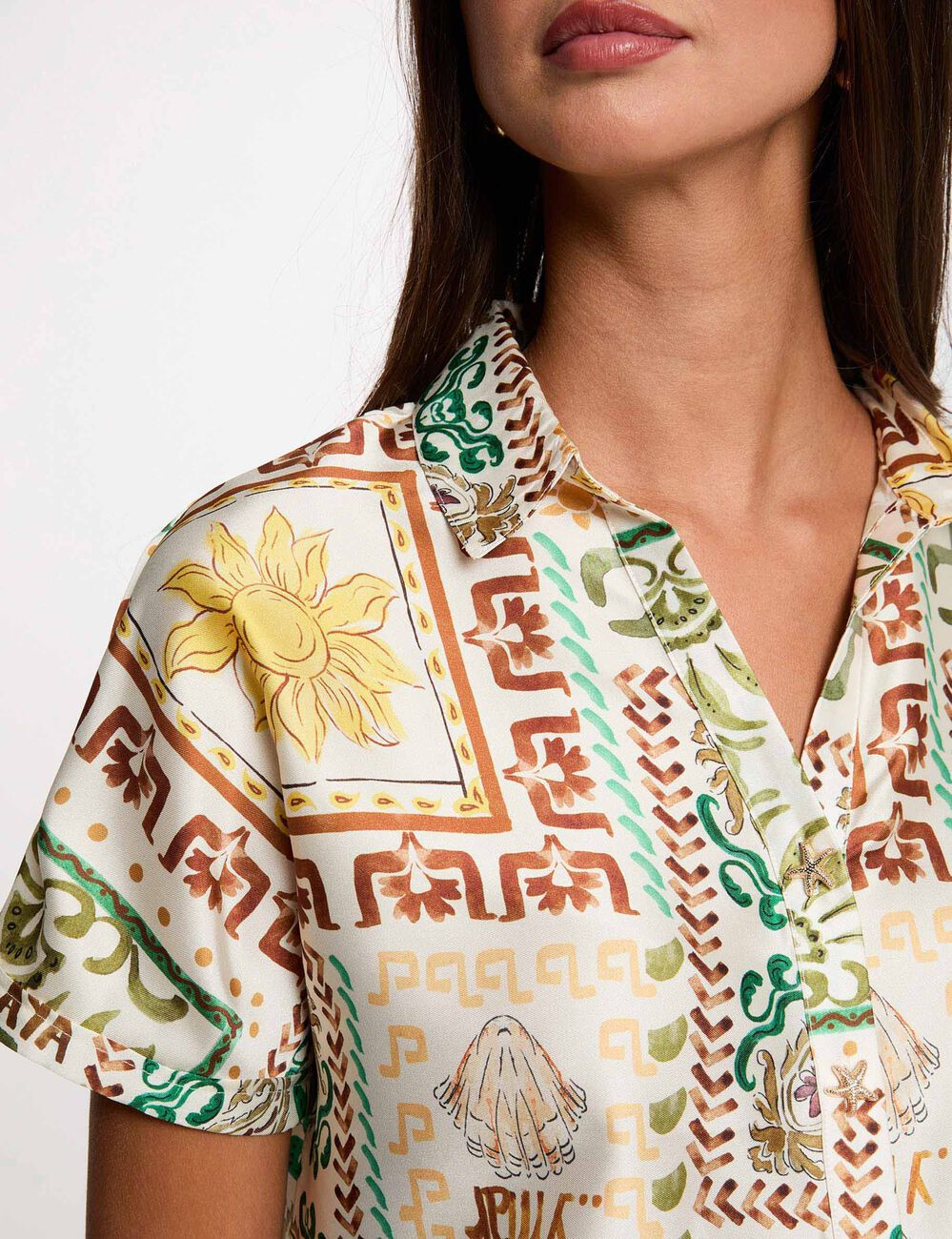 Chemise satin&eacute;e imprim&eacute;e multicolore femme