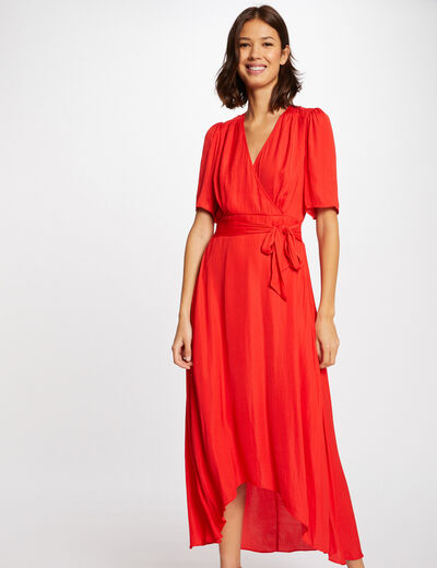 Robe longue droite asymétrique rouge femme