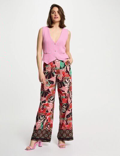Pantalon large imprimé multicolore femme