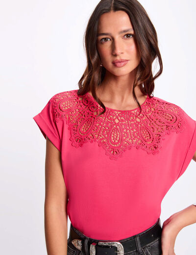 T-shirt met korte mouwen fuchsia roze vrouw