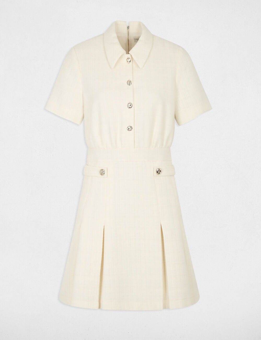 Robe tweed évasée ecru femme