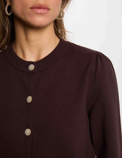 Gebreid vest met ronde hals donker bruin vrouw