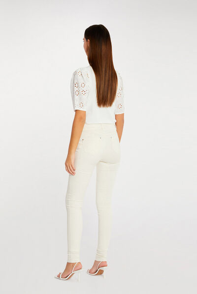 Slim-fit broek met stretcheffect ivoor vrouw