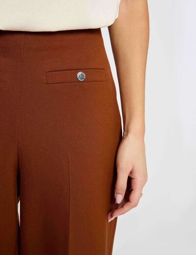 Pantalon large taille haute marron cognac femme