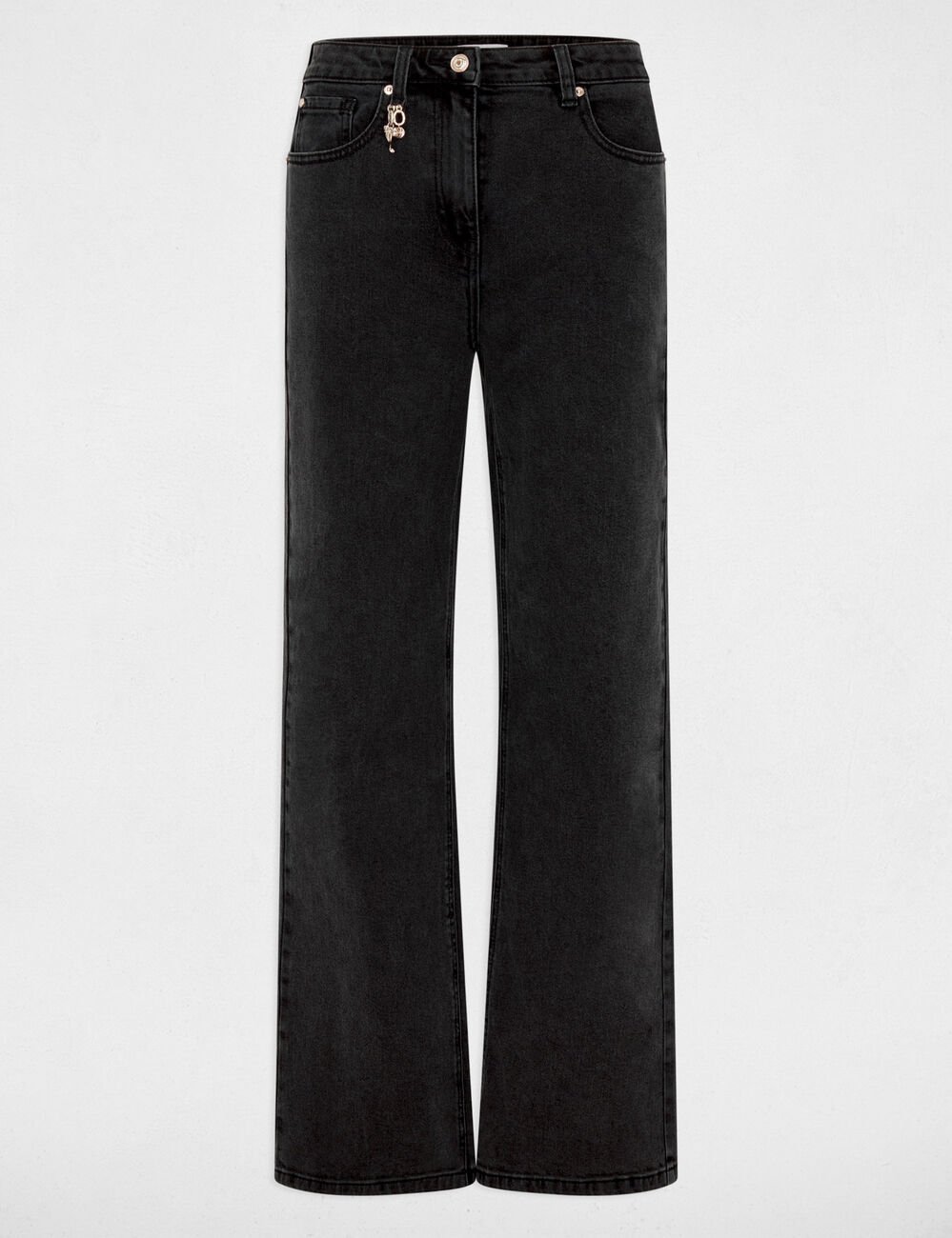 Jean large taille haute denim noir femme