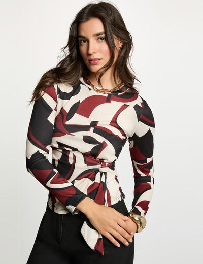 T-shirt noué col rond multicolore femme