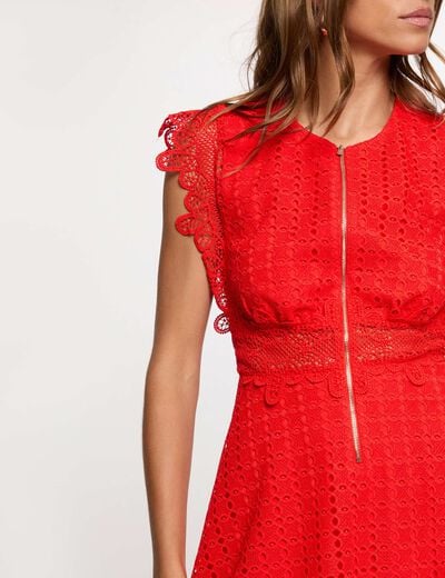 Robe courte &eacute;vas&eacute;e dentelle rouge vif femme