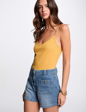 Short slim en jean denim stone femme