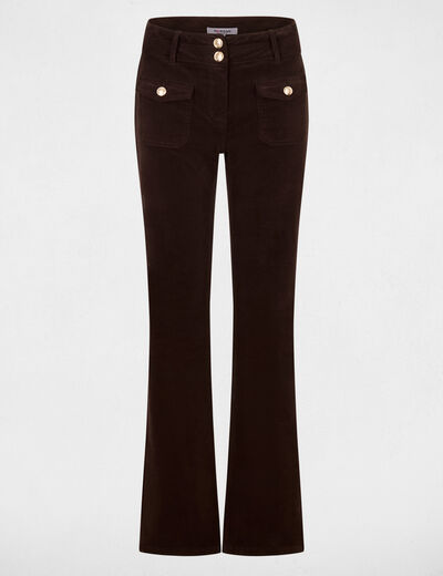Pantalon ajust&eacute; velours marron fonc&eacute; femme