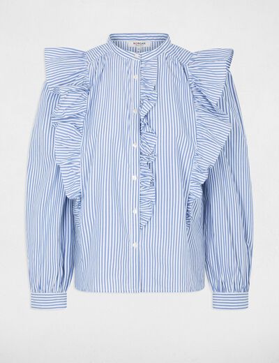 Chemise ray&eacute;e col mao bleu ciel femme