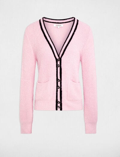 Gilet droit col v rose femme