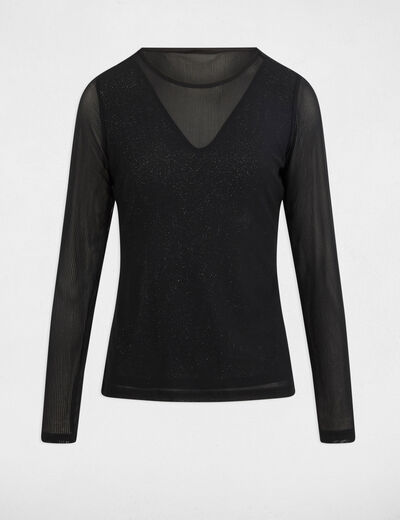 T-shirt cintré manches longues noir femme